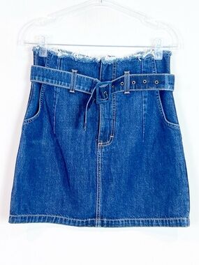 SIWY DENIM JEAN FRAY WAIST MINI SKIRT WITH BELT WOMENS SZ 28